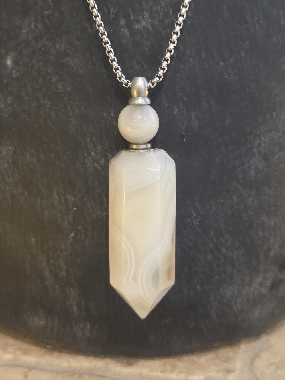White Stone Vial Pendant Necklace